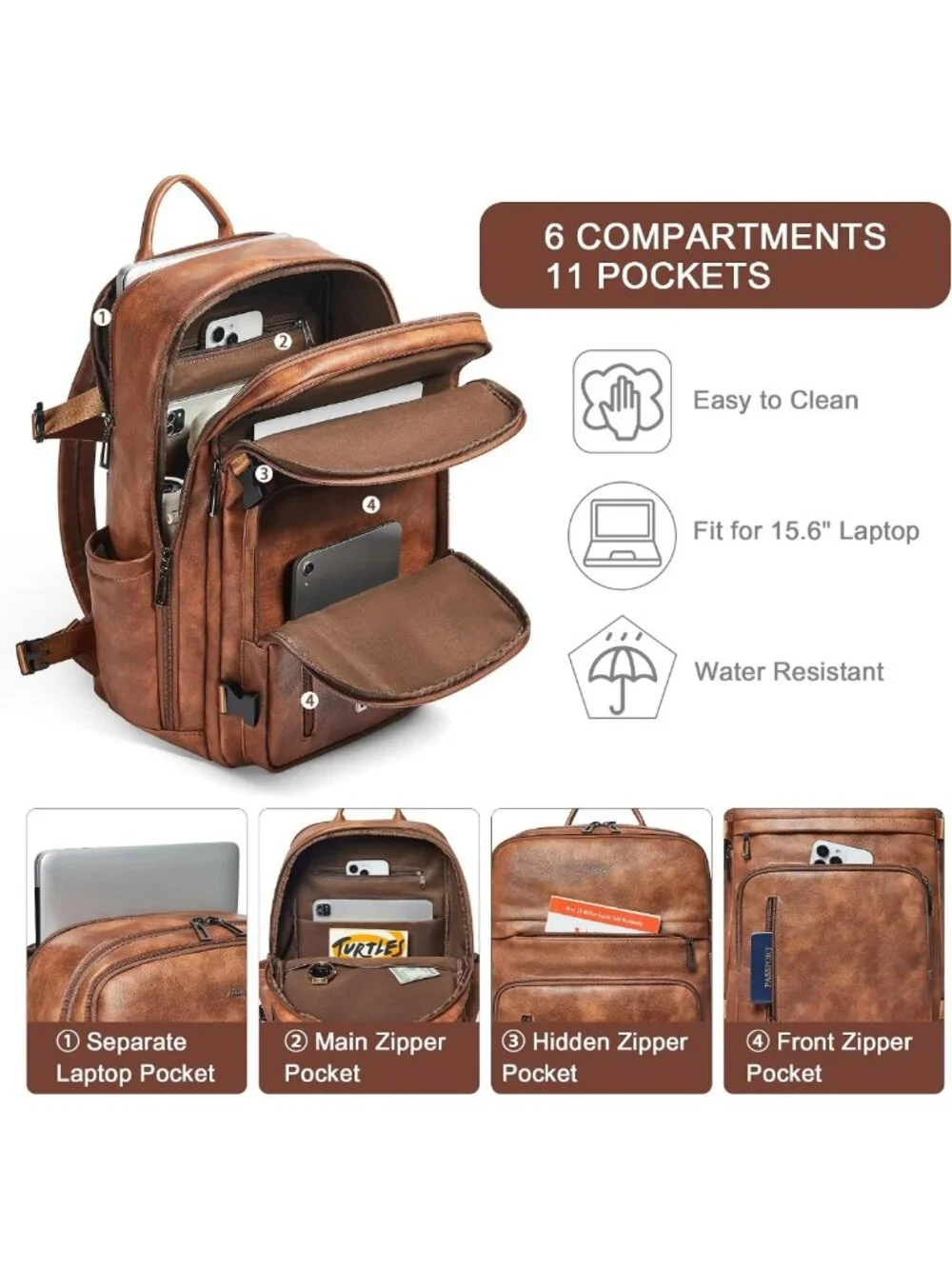 Stylish Vegan Leather Backpack for 17